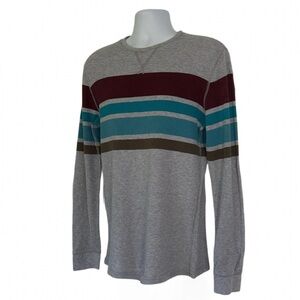 Mossimo Supply Co Men’s Long Sleeve Thermal Shirt Size L Gray Stripe Crew Neck
